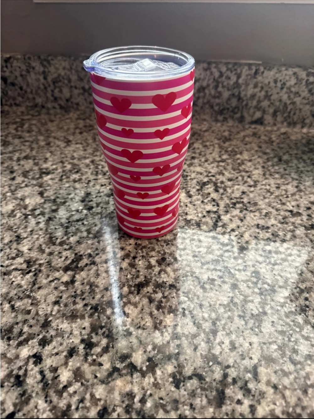 Source Unknown Pink and White Heart Stripe Tumbler